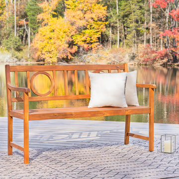 Apollo Circle-Back 600-Lbs Support Acacia Wood Outdoor Garden Patio Bench - JONATHAN Y